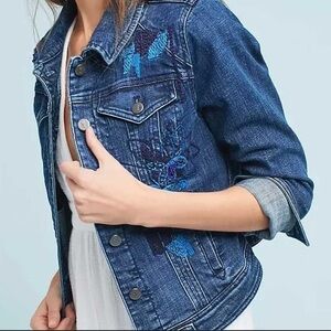 Pilcro and the Letterpress Anthropologie Embroidered Beaded Denim Jacket Small